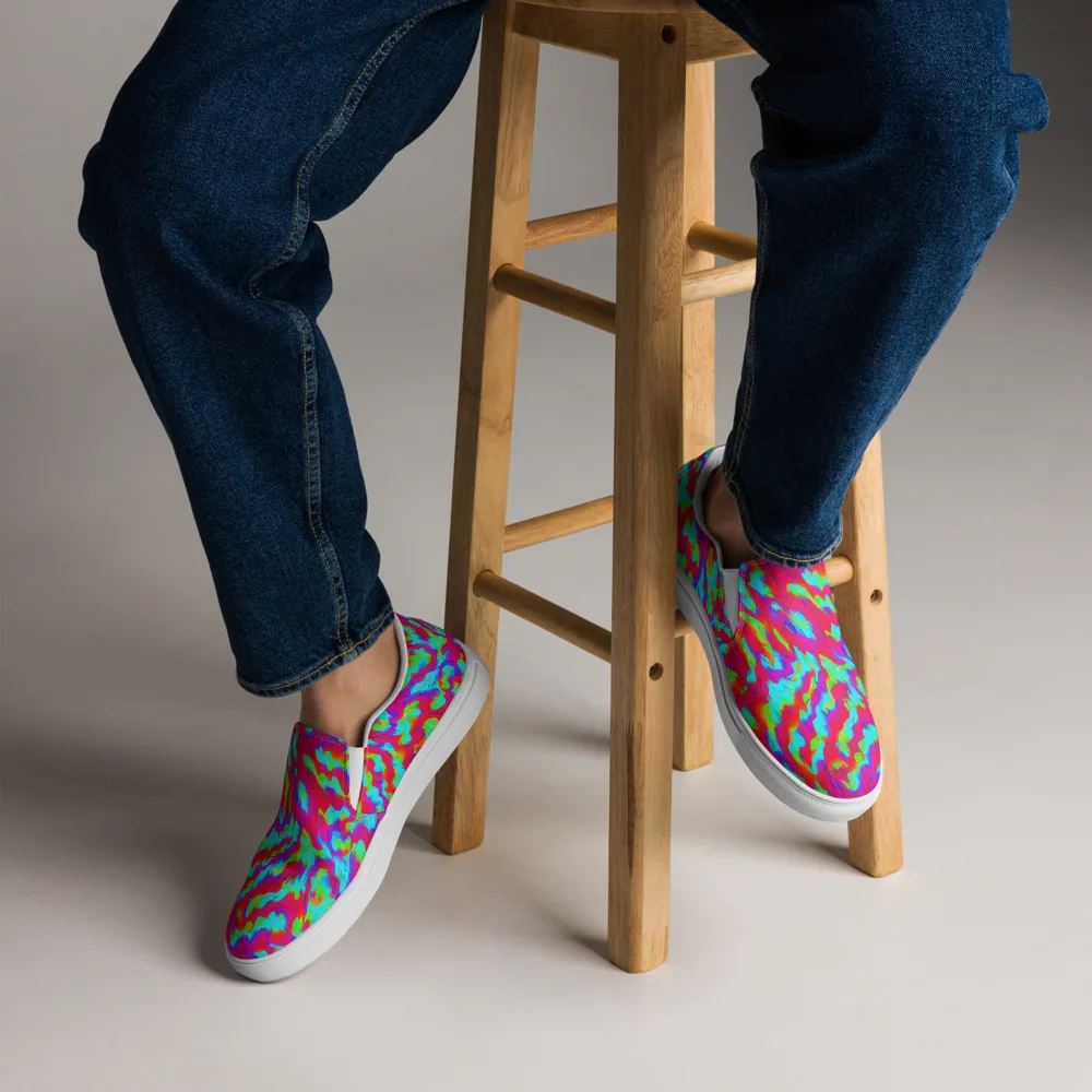 Fluorescent Cascade on Men's Slip-On Canvas Shoes — Front