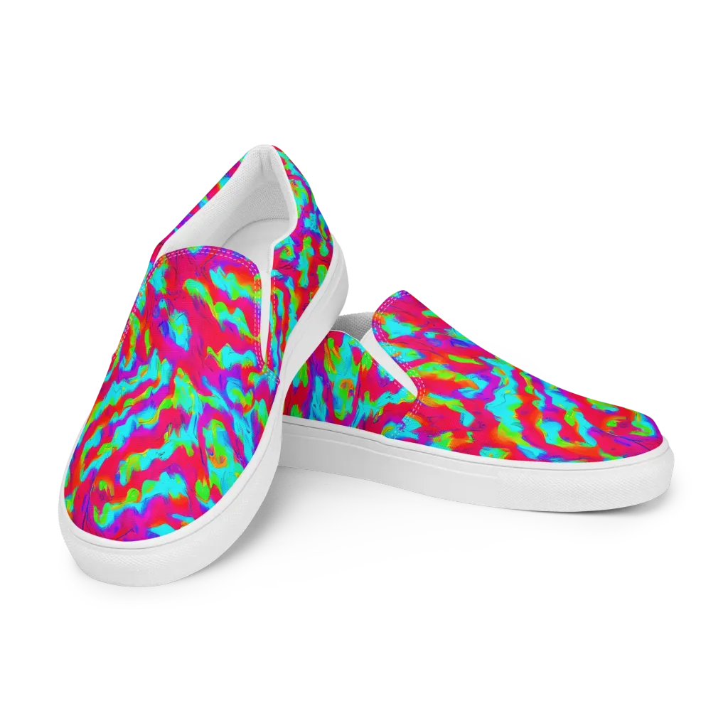 Fluorescent Cascade on Women's Slip-On Canvas Shoes — Left Front