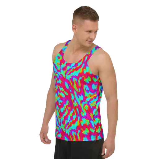 Fluorescent Cascade on a Men's Tank Top