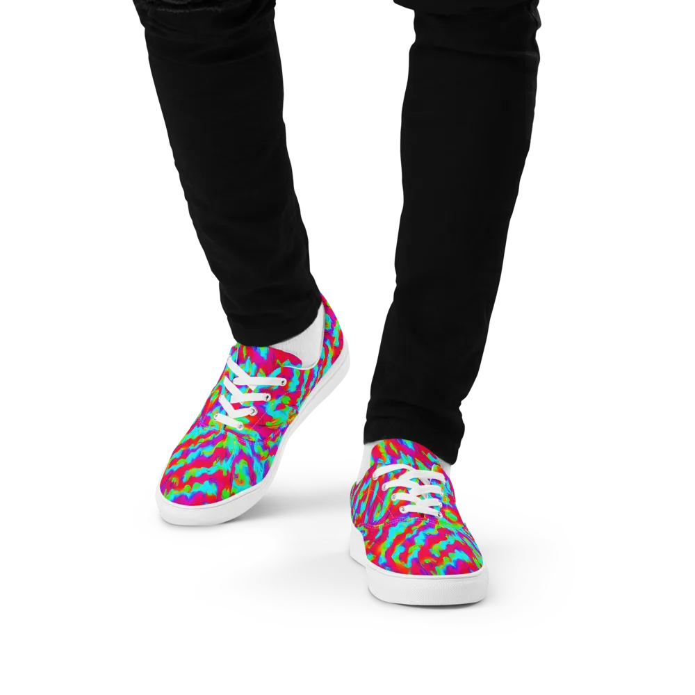 Fluorescent Cascade on Men's Lace-Up Canvas Shoes — Front