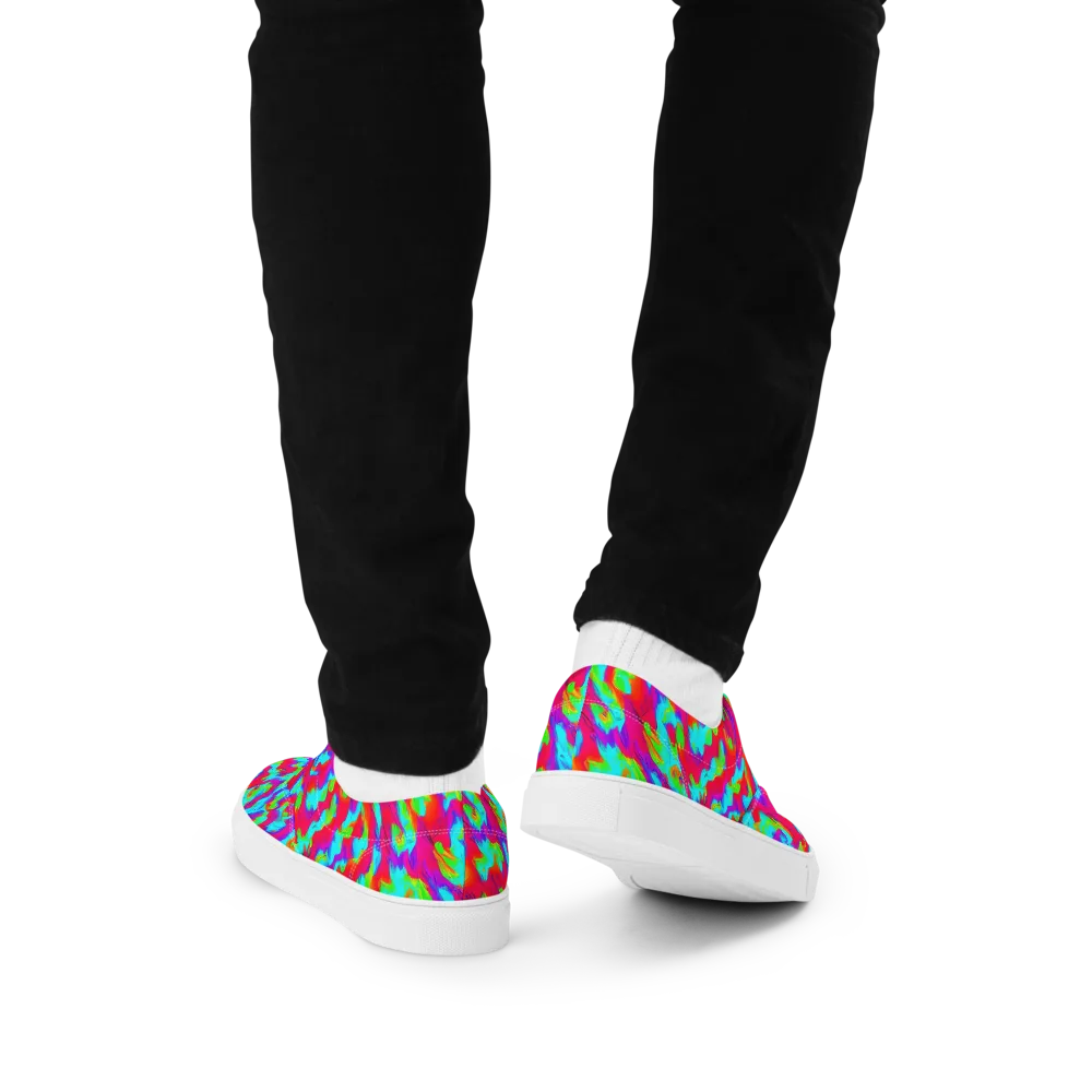 Fluorescent Cascade on Men's Lace-Up Canvas Shoes — Back