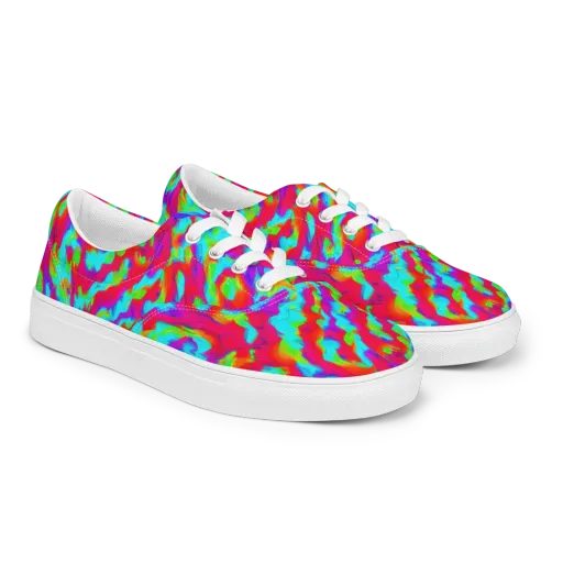 Fluorescent Cascade on a Men's Lace-Up Canvas Shoes