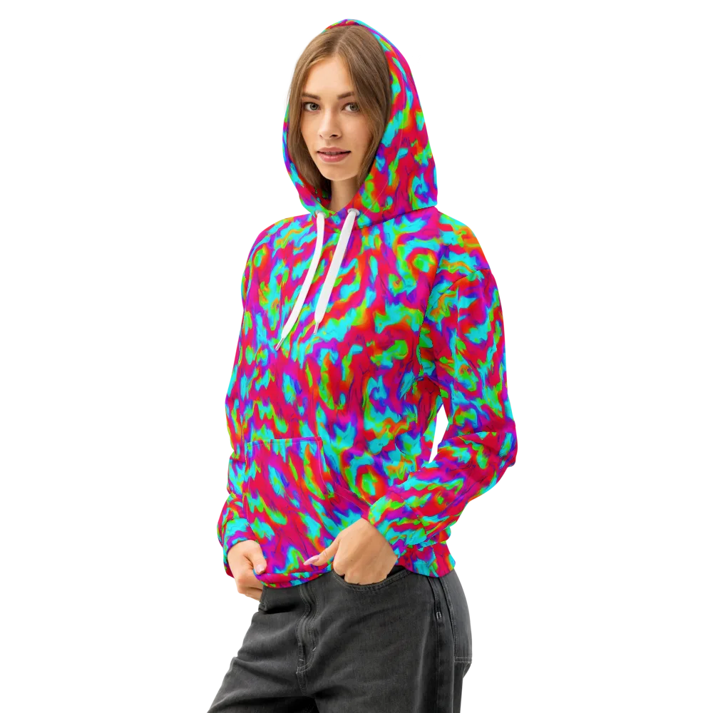 Fluorescent Cascade on Cotton Hoodie — Left Front