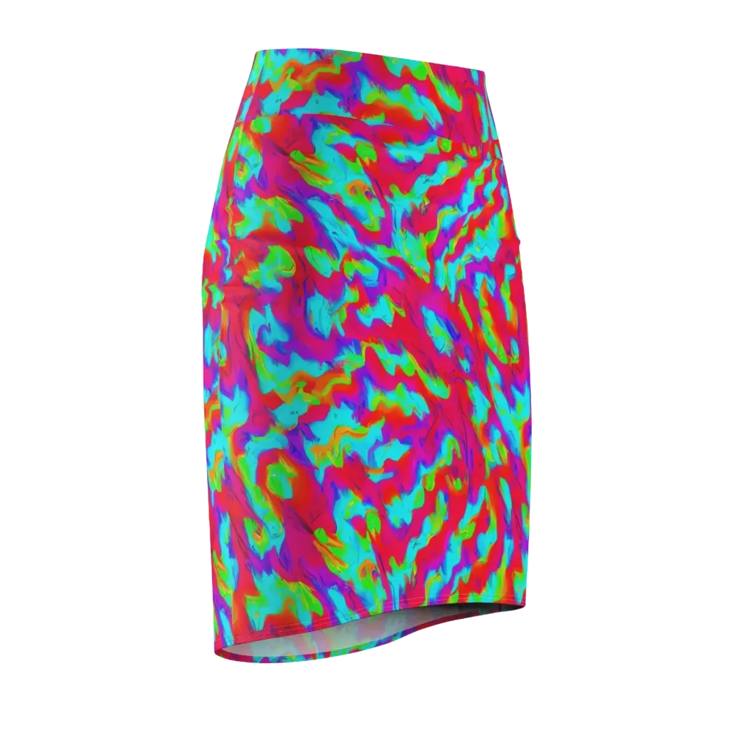 Fluorescent Cascade on Pencil Skirt — Front Side