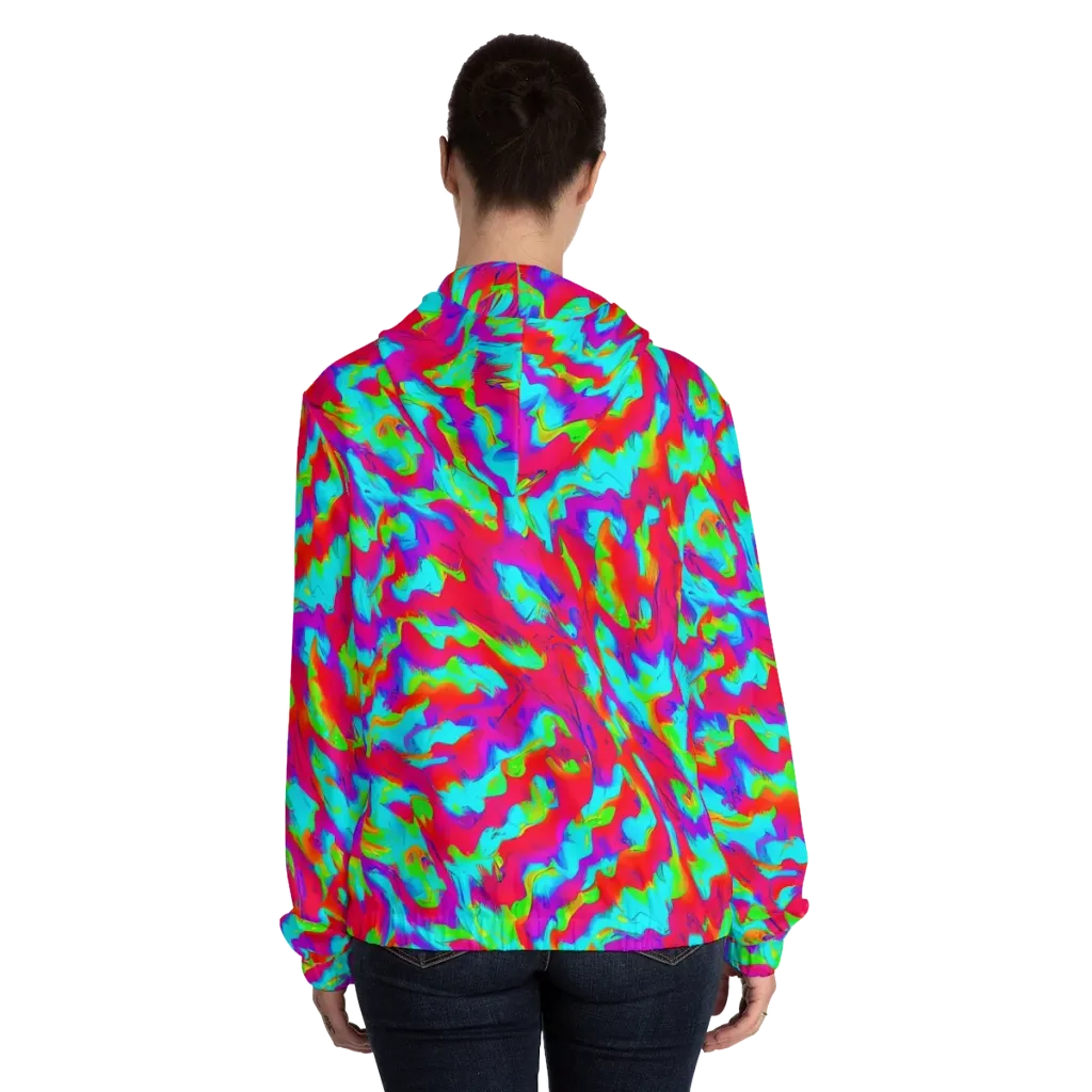 Fluorescent Cascade on Women's Full-Zip Hoodie — Back On Person