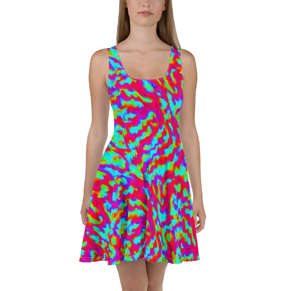Fluorescent Cascade on Skater Dress — Front