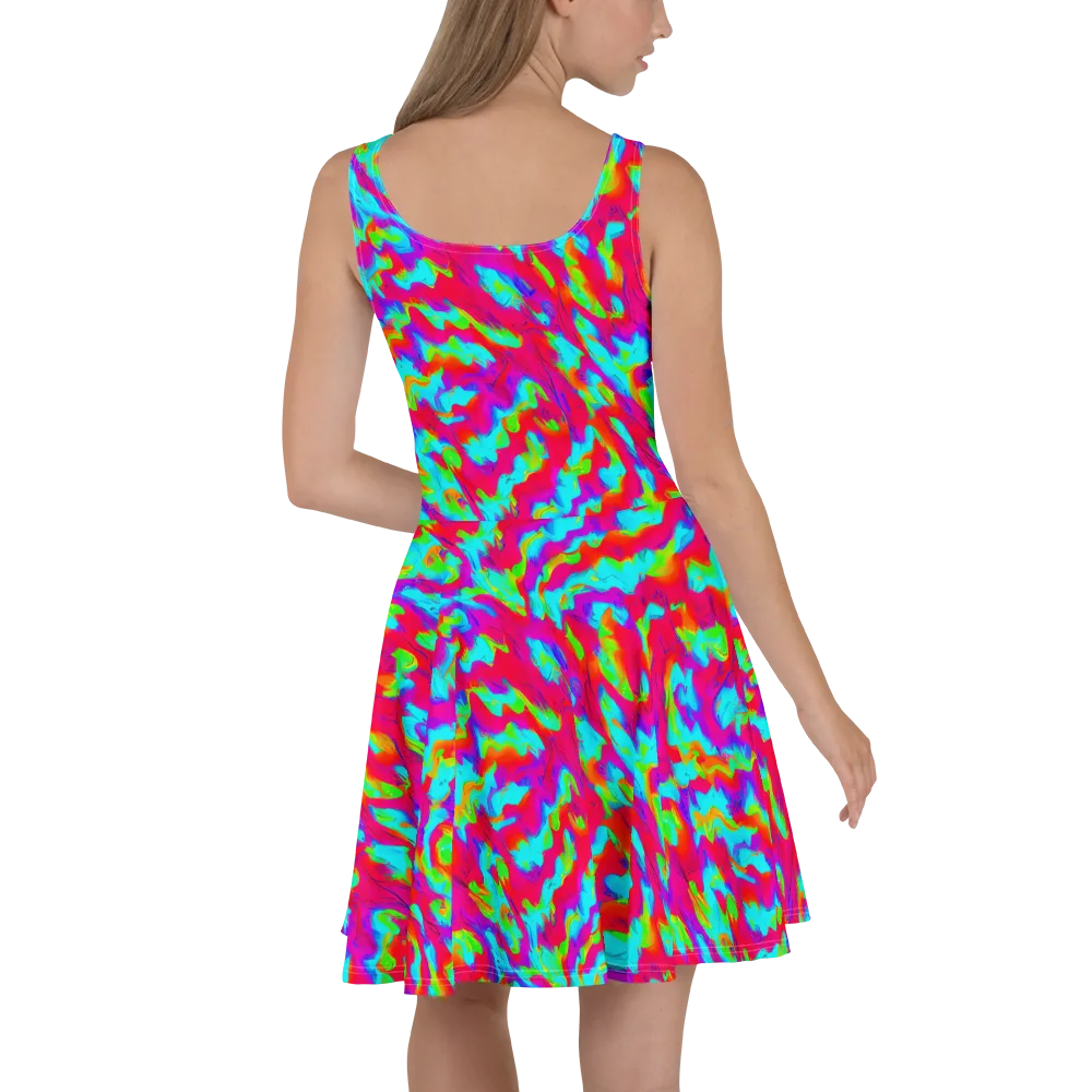 Fluorescent Cascade on Skater Dress — Back