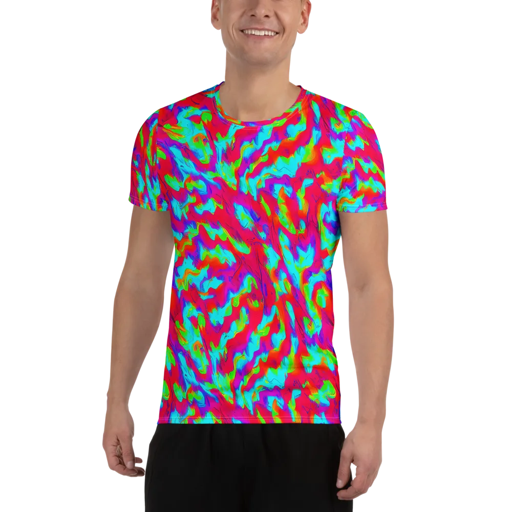 Fluorescent Cascade on Men's Athletic T-Shirt — Front