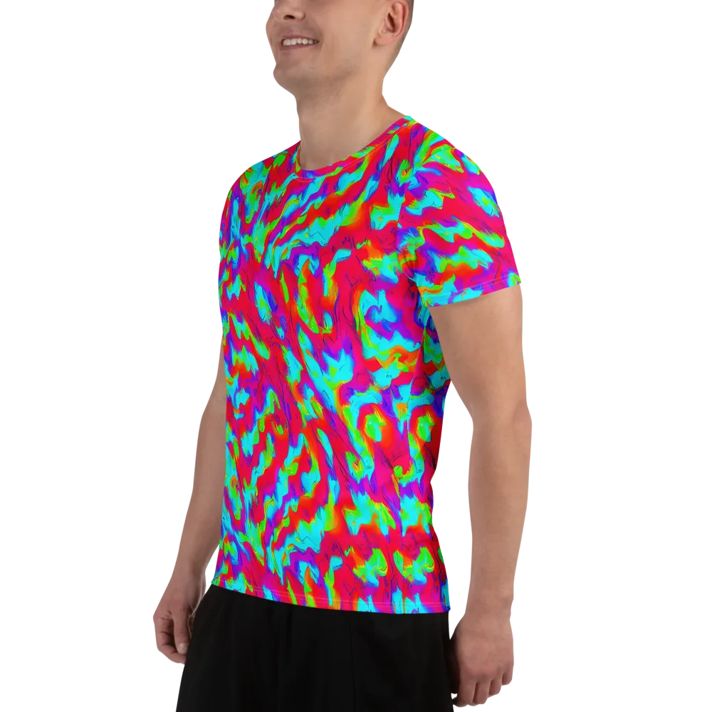 Fluorescent Cascade on Men's Athletic T-Shirt — Left