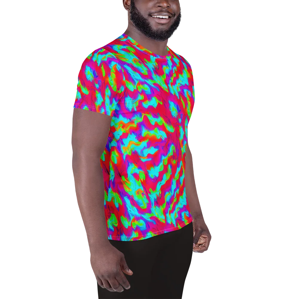 Fluorescent Cascade on Men's Athletic T-Shirt — Right