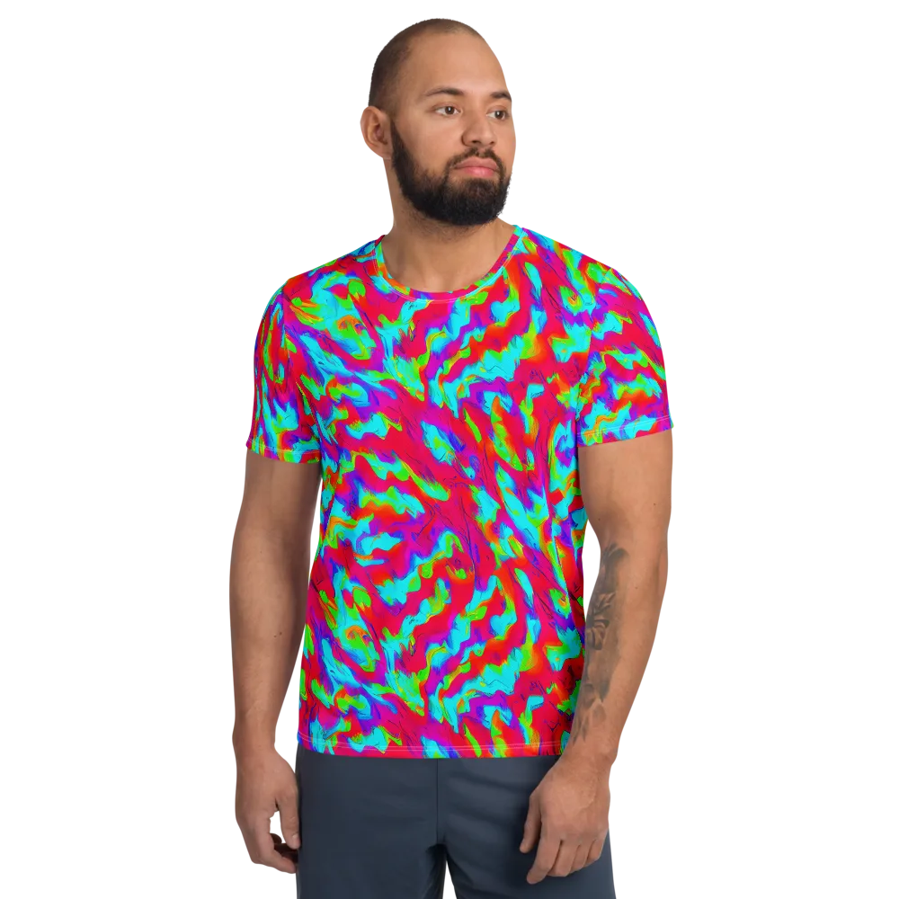 Fluorescent Cascade on Men's Athletic T-Shirt — Front