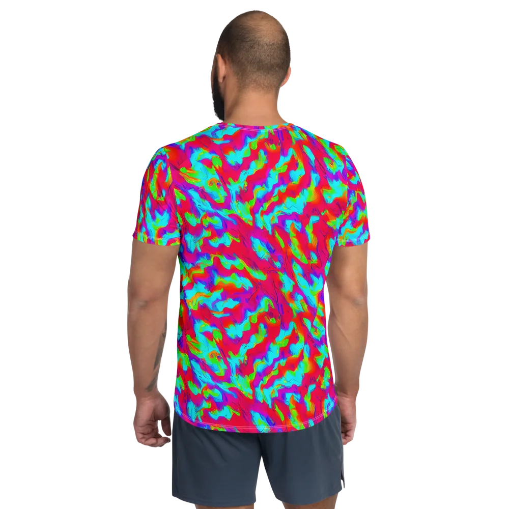 Fluorescent Cascade on Men's Athletic T-Shirt — Back