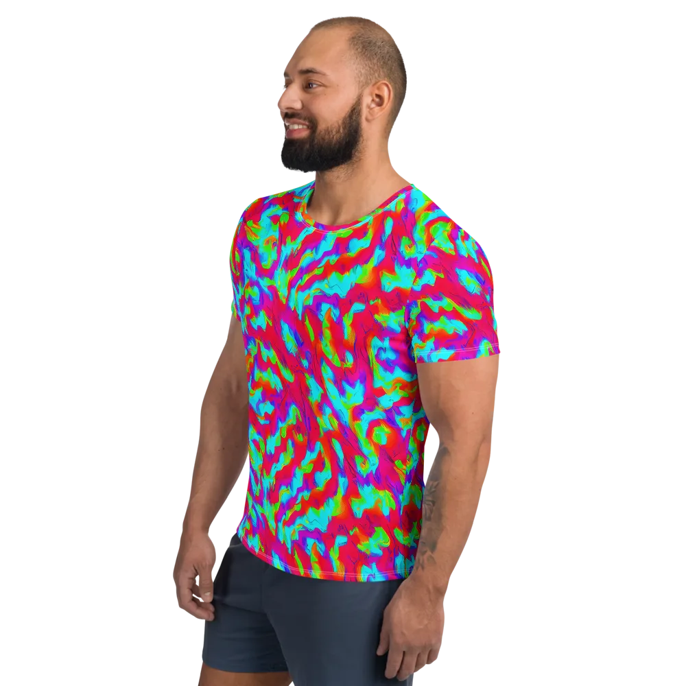 Fluorescent Cascade on Men's Athletic T-Shirt — Left