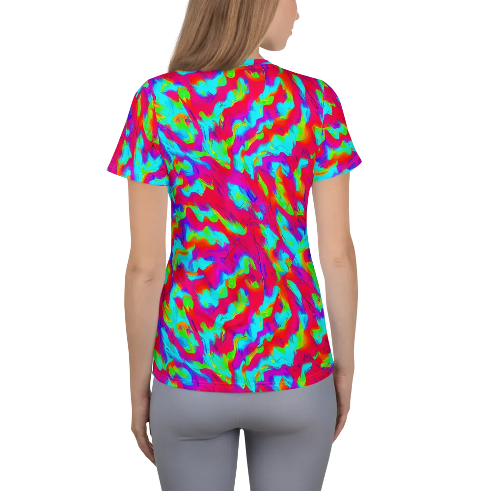 Fluorescent Cascade on Women's Athletic T-Shirt — Back