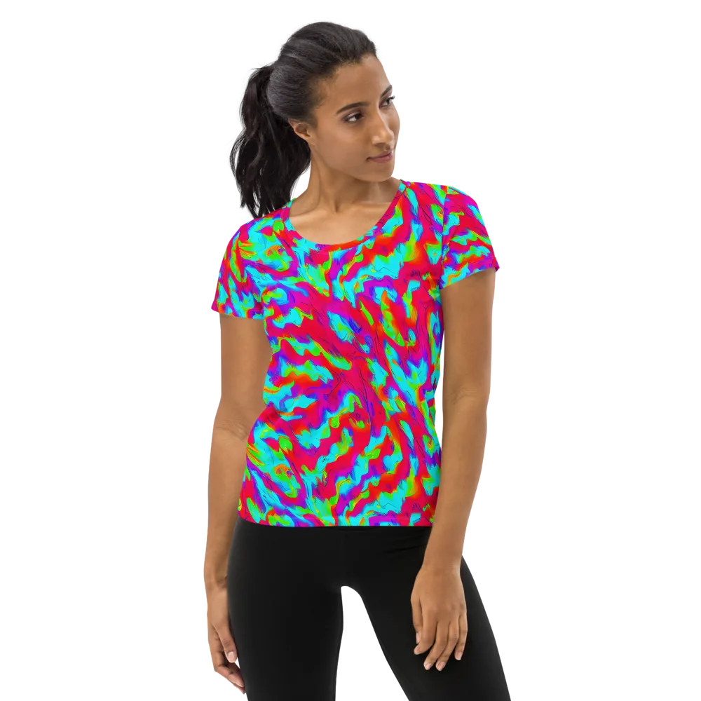 Fluorescent Cascade on Women's Athletic T-Shirt — Front