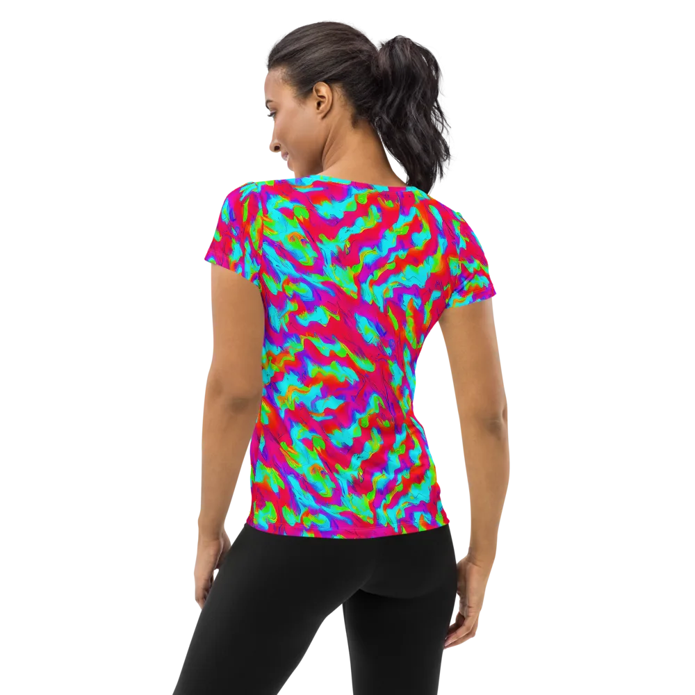 Fluorescent Cascade on Women's Athletic T-Shirt — Back
