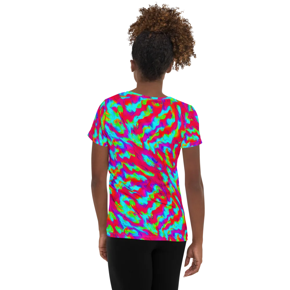 Fluorescent Cascade on Women's Athletic T-Shirt — Back