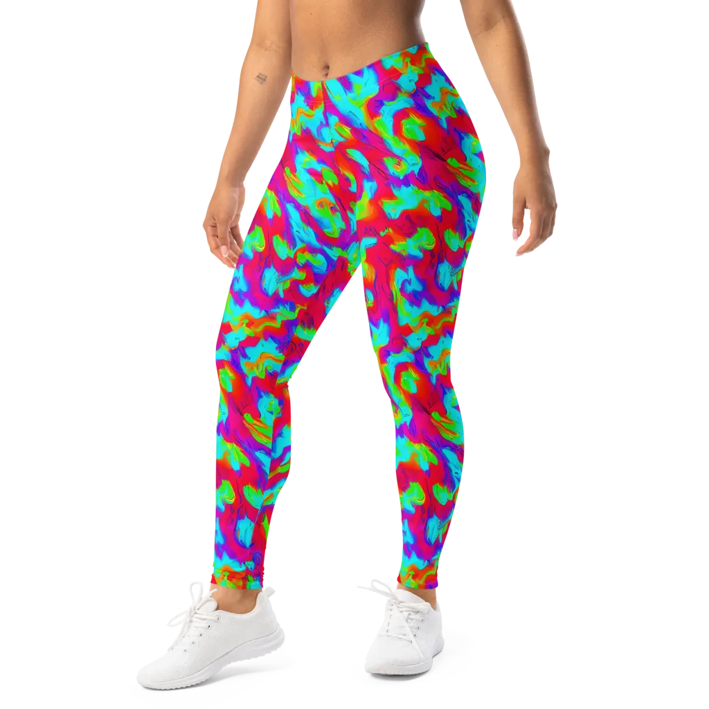 Fluorescent Cascade on Leggings — Left Front