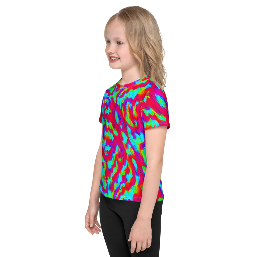 Fluorescent Cascade on Kids Crew Neck T-Shirt — Left
