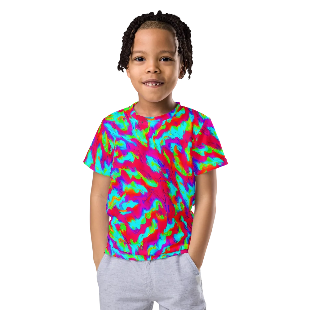 Fluorescent Cascade on Kids Crew Neck T-Shirt — Front