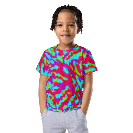 Fluorescent Cascade on a Kids Crew Neck T-Shirt