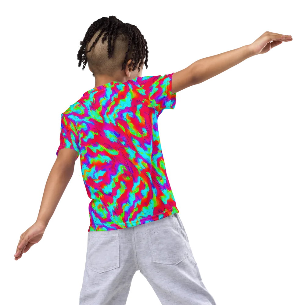Fluorescent Cascade on Kids Crew Neck T-Shirt — Back