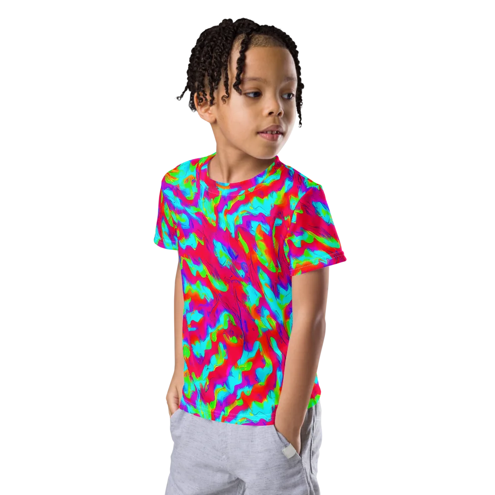 Fluorescent Cascade on Kids Crew Neck T-Shirt — Left Front