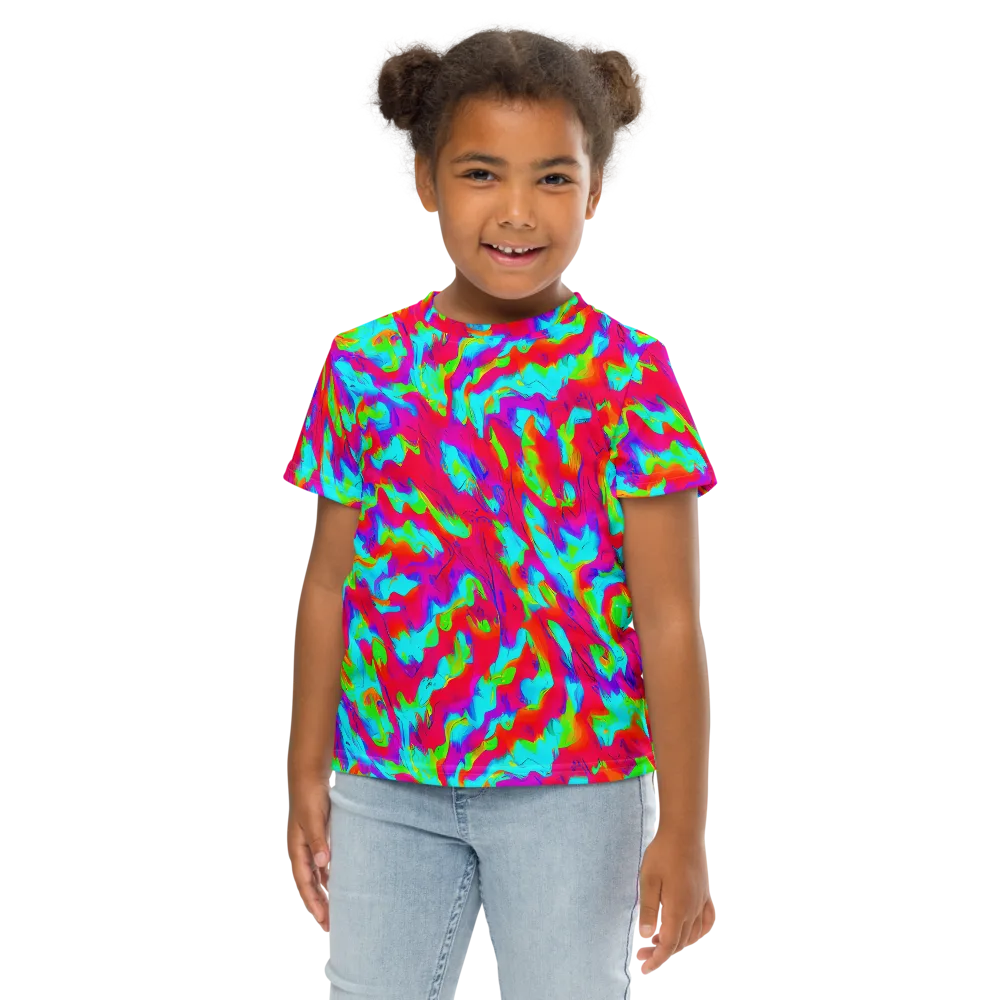 Fluorescent Cascade on Kids Crew Neck T-Shirt — Front