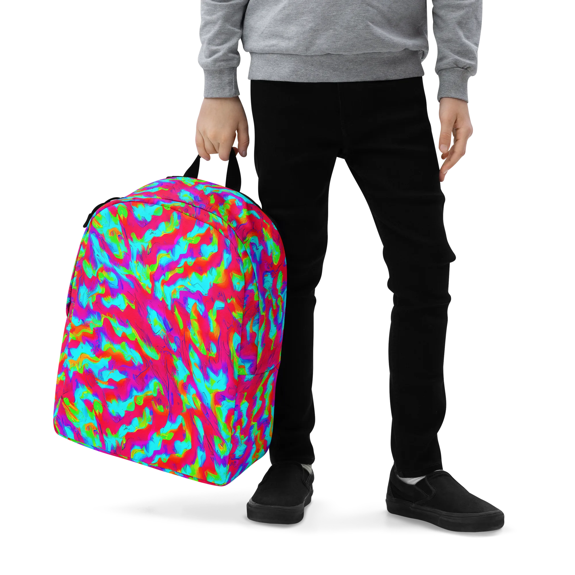 Fluorescent Cascade on Minimalist Backpack — Zoomed-in