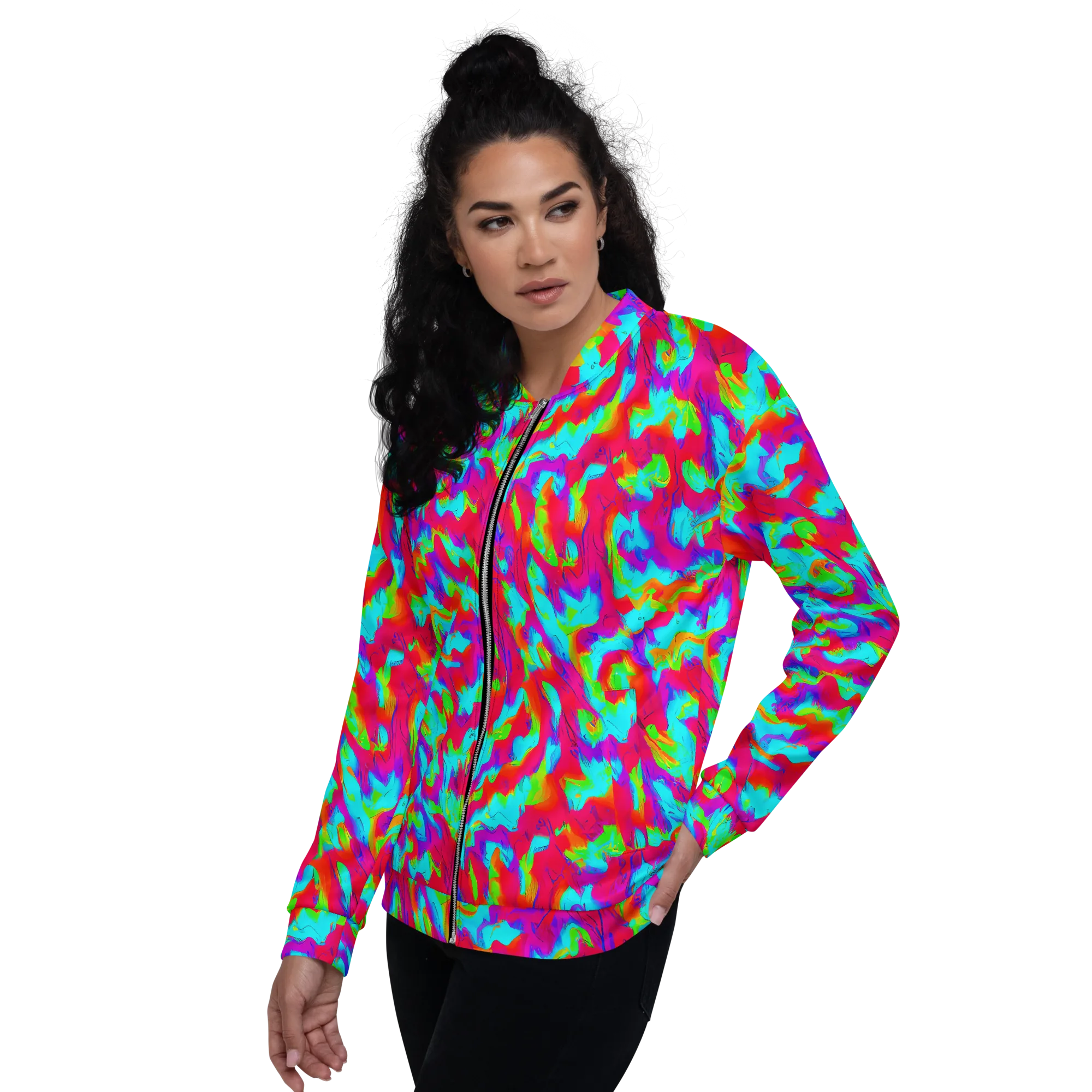 Fluorescent Cascade on Bomber Jacket — Left