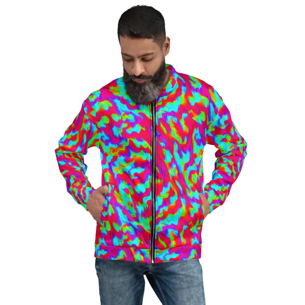 Fluorescent Cascade on Bomber Jacket — Front