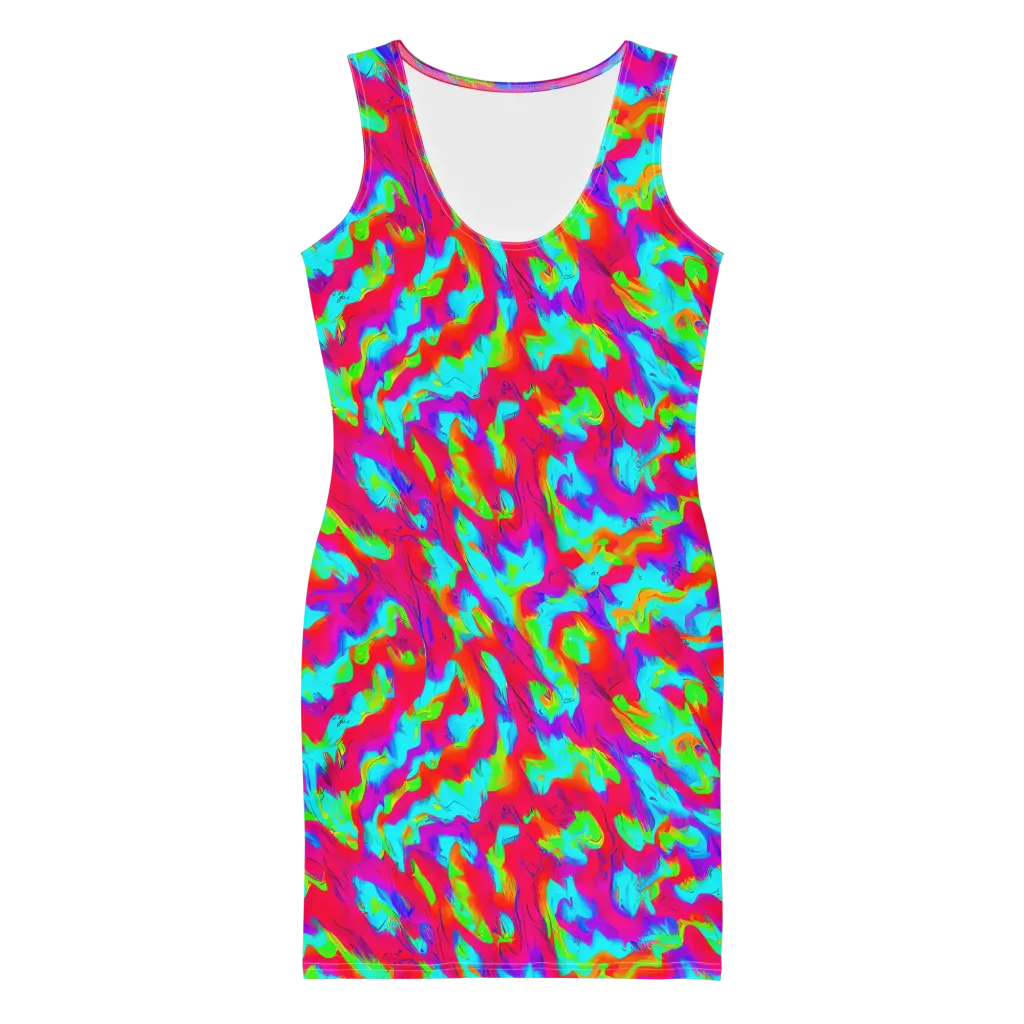 Fluorescent Cascade on Bodycon Dress — Front