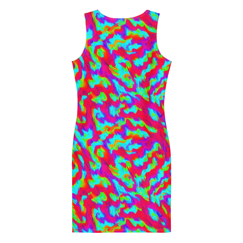 Fluorescent Cascade on Bodycon Dress — Back
