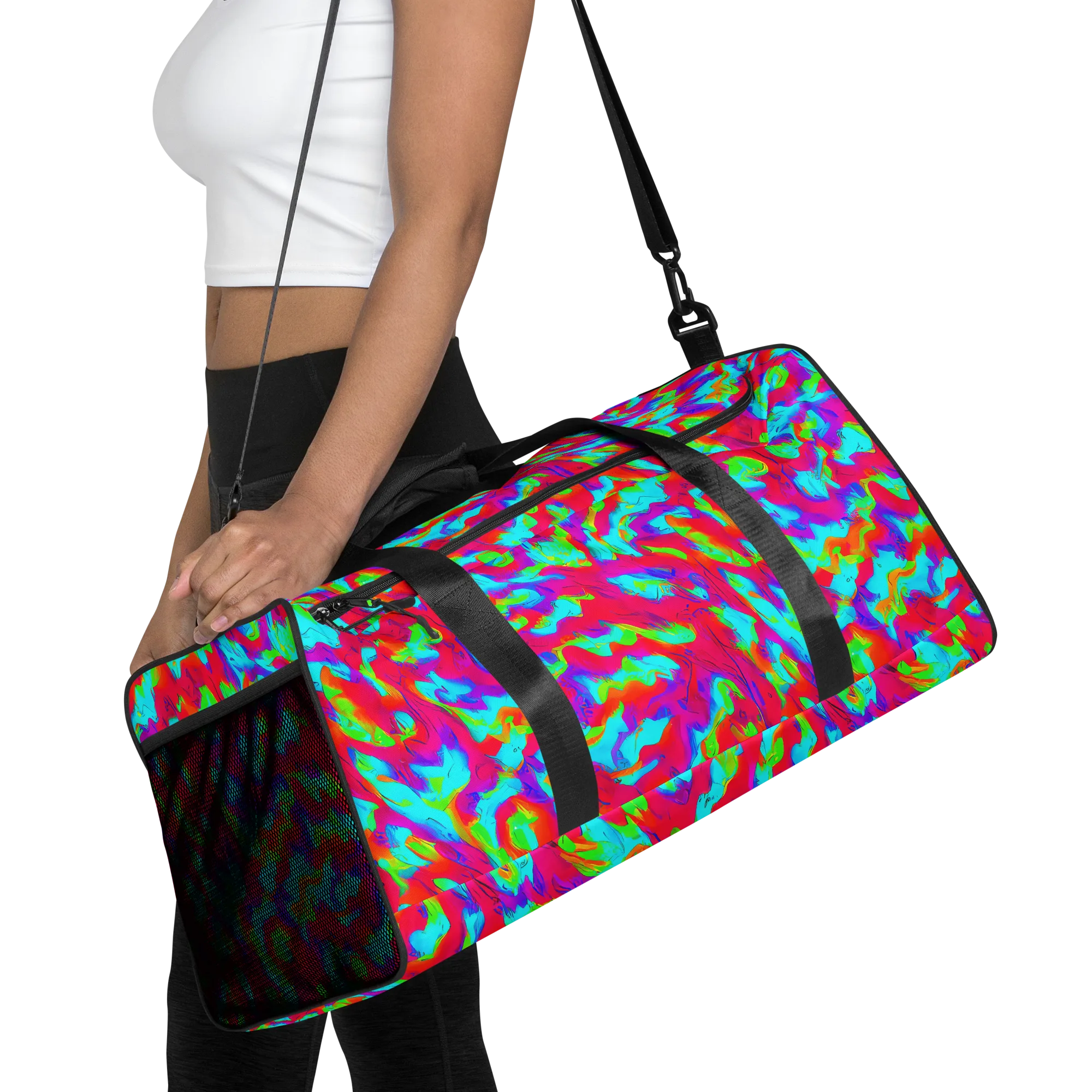 Fluorescent Cascade on Duffle Bag — Front