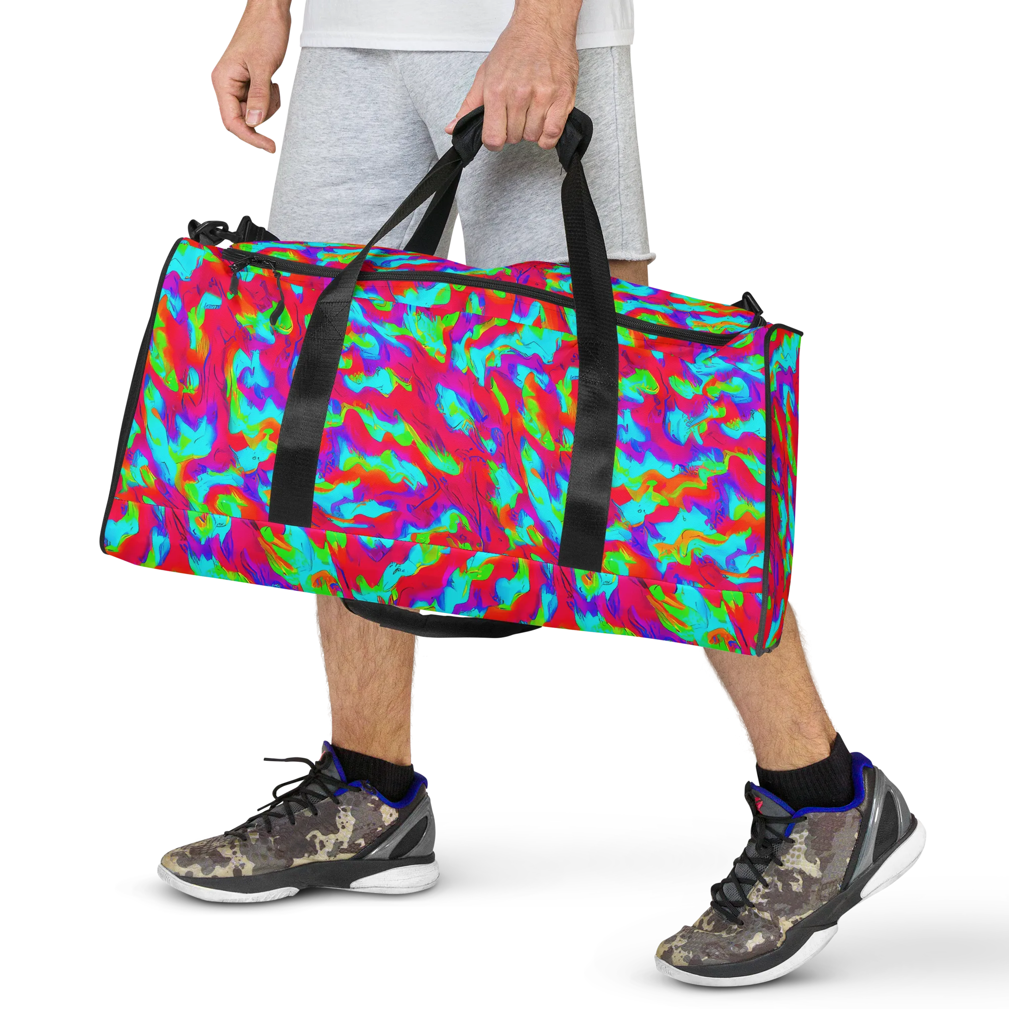 Fluorescent Cascade on Duffle Bag — Front
