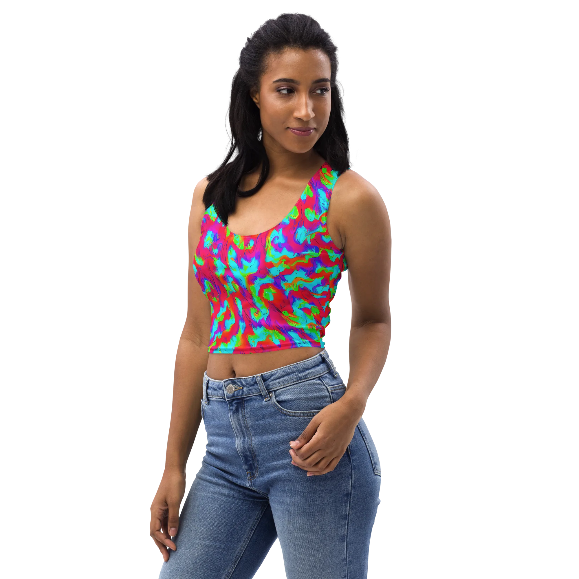 Fluorescent Cascade on Crop Top — Left Front