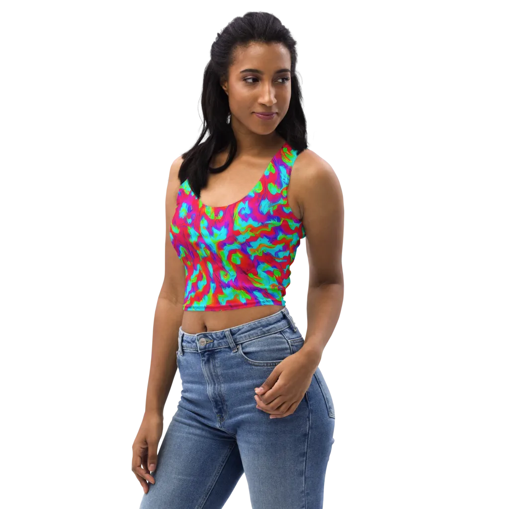 Fluorescent Cascade on Crop Top — Left Front