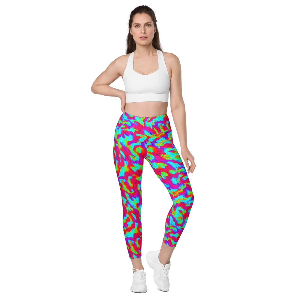 Fluorescent Cascade on Leggings with Pockets — Front