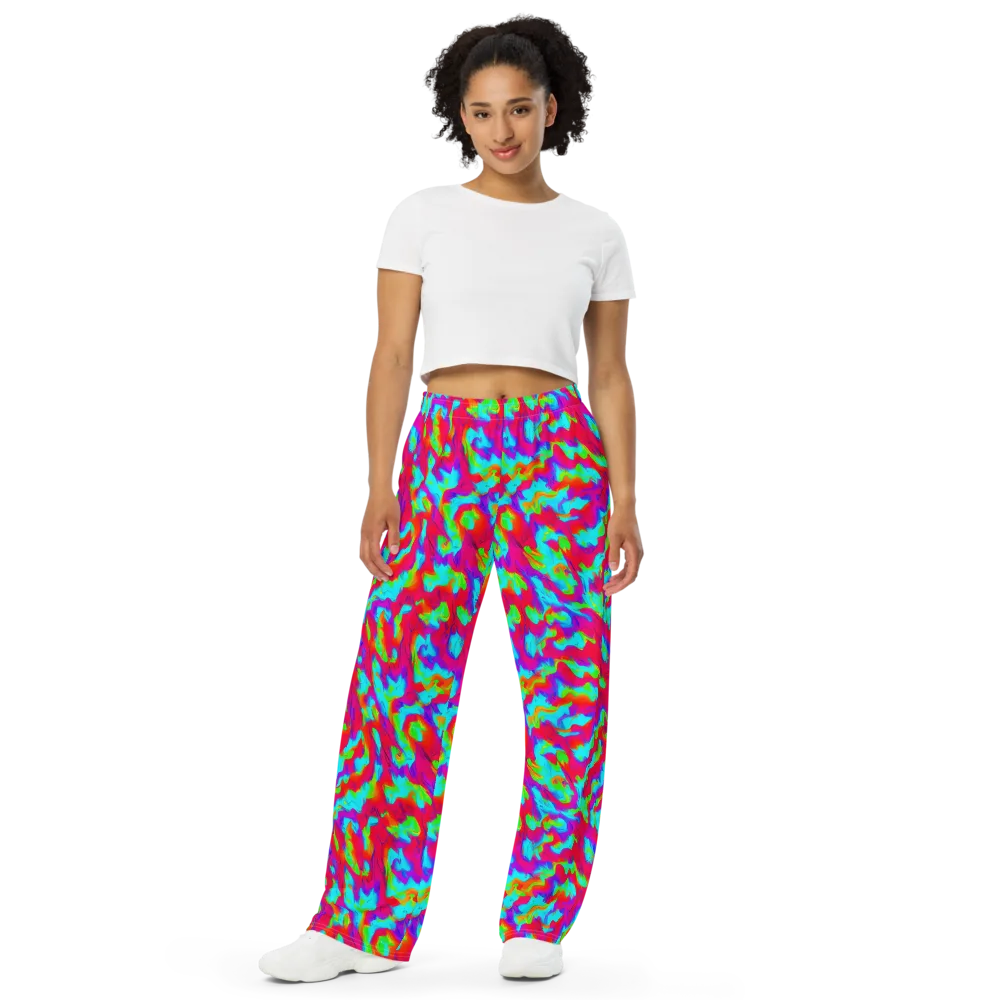 Fluorescent Cascade on Wide-Leg Pants — Front