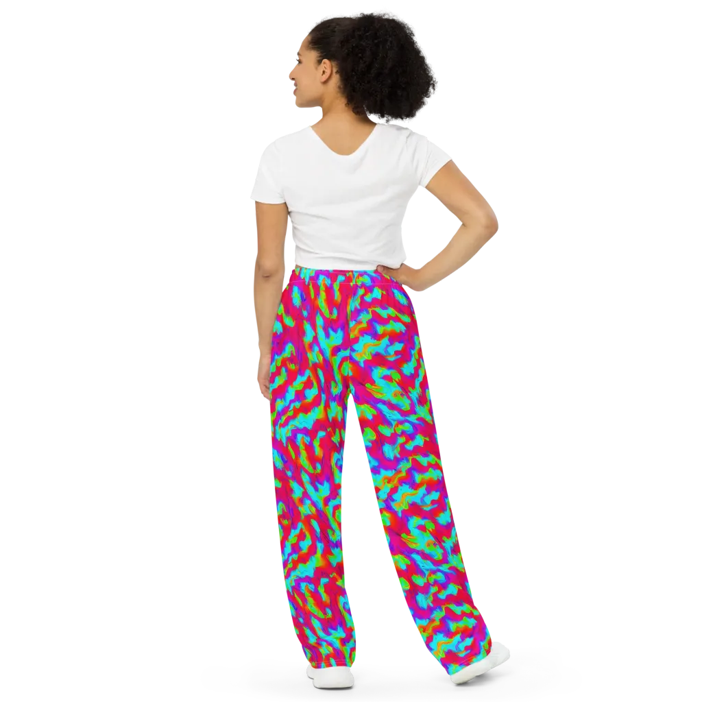 Fluorescent Cascade on Wide-Leg Pants — Back