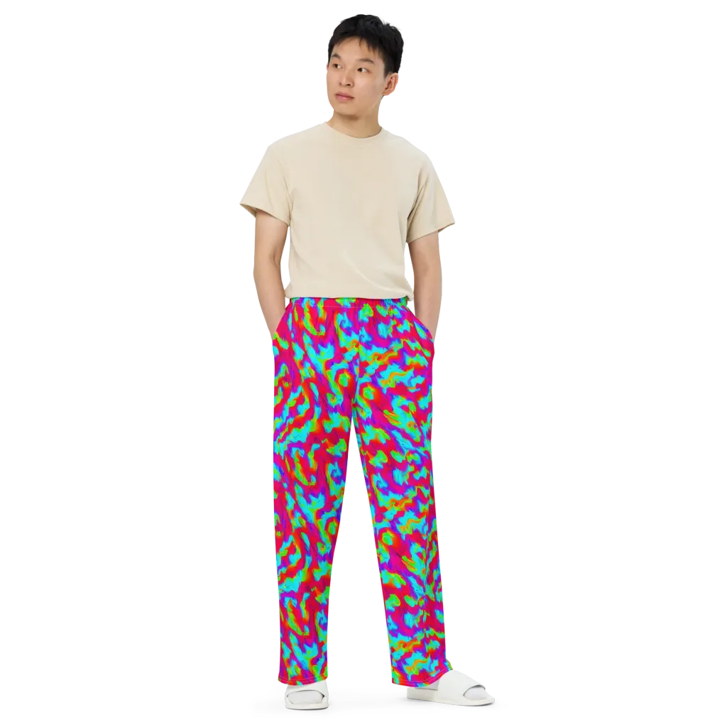 Fluorescent Cascade on Wide-Leg Pants — Front