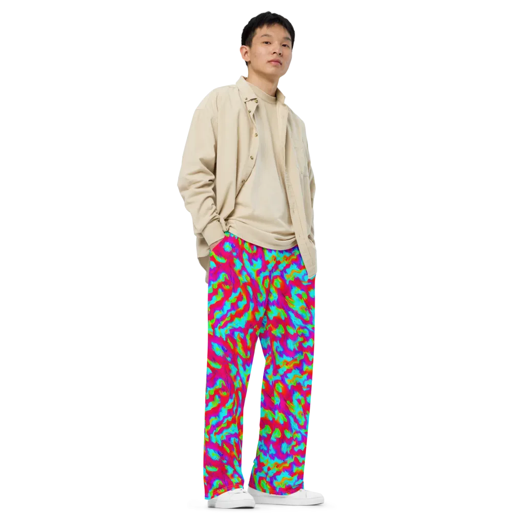 Fluorescent Cascade on Wide-Leg Pants — Right Front