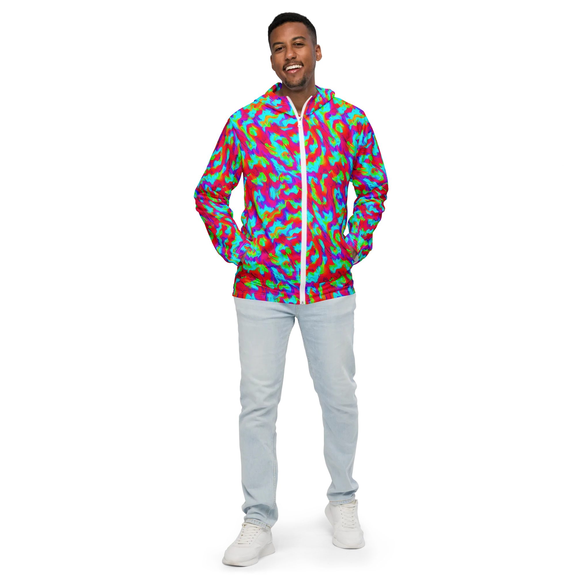 Fluorescent Cascade on Men's Windbreaker — Front
