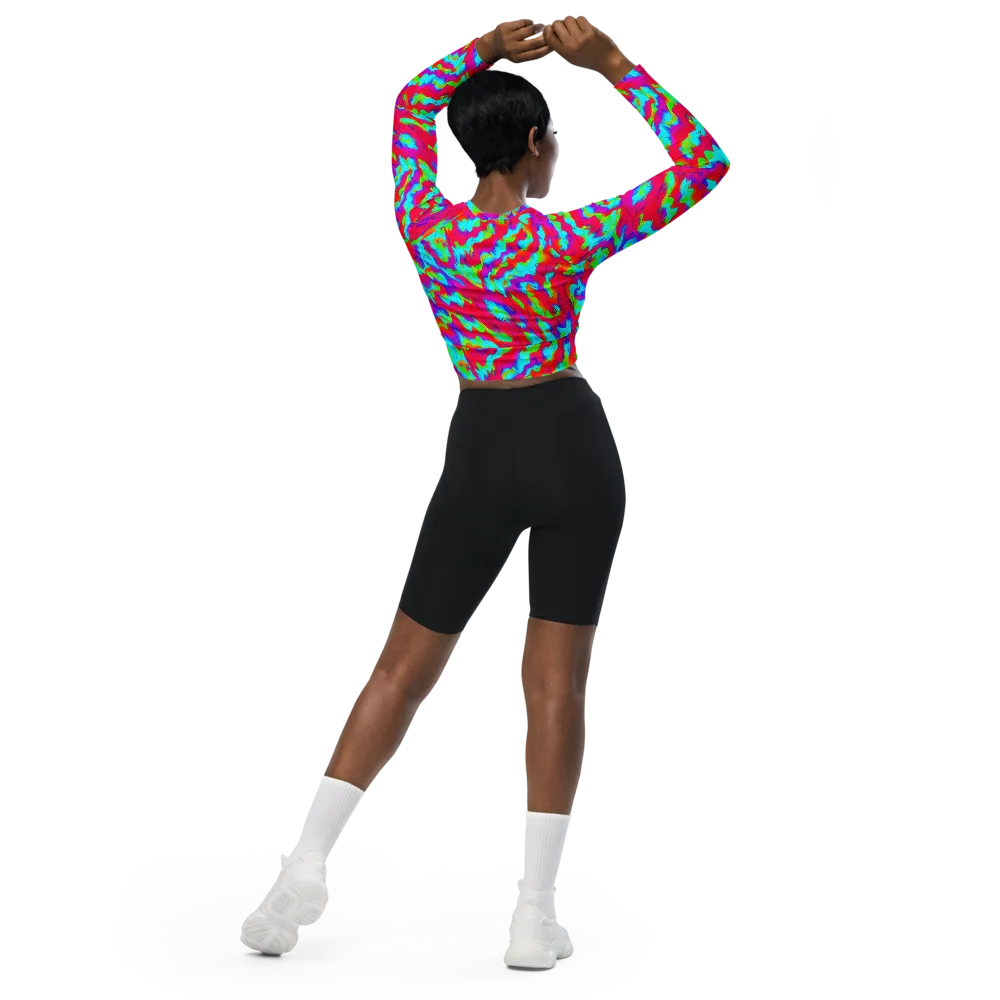 Fluorescent Cascade on Long Sleeve Crop Top — Back
