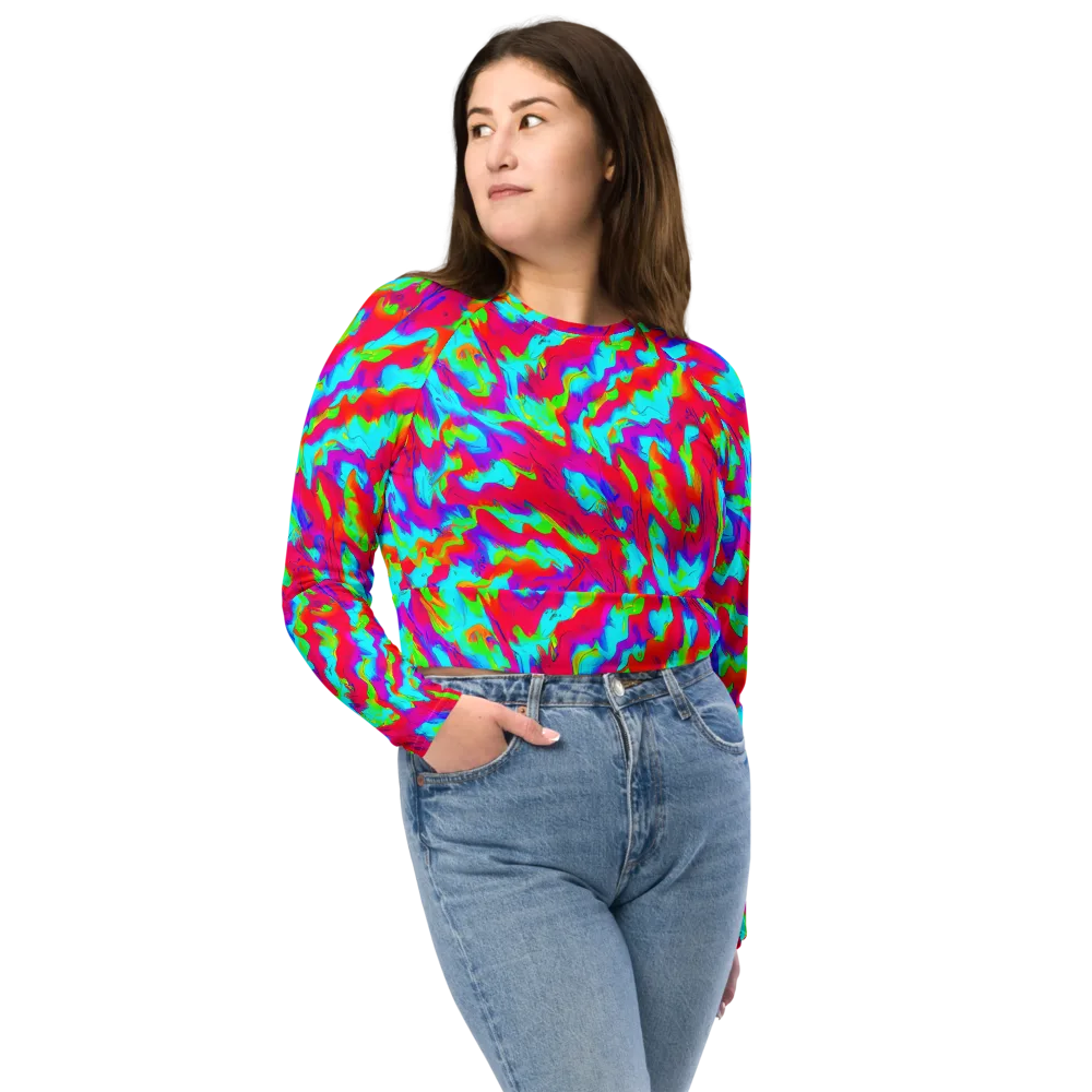 Fluorescent Cascade on Long Sleeve Crop Top — Front