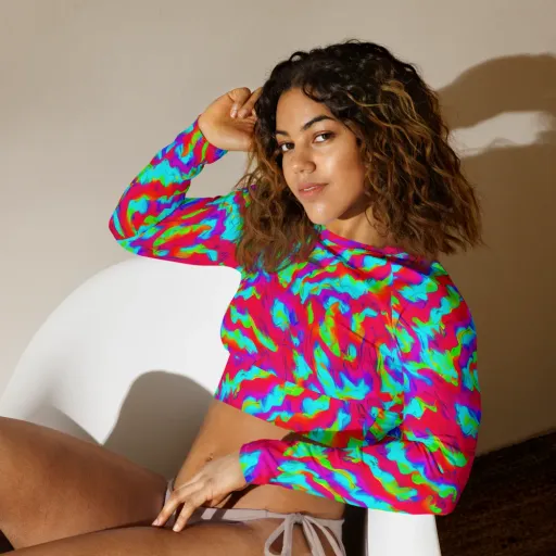 Fluorescent Cascade on a Long Sleeve Crop Top