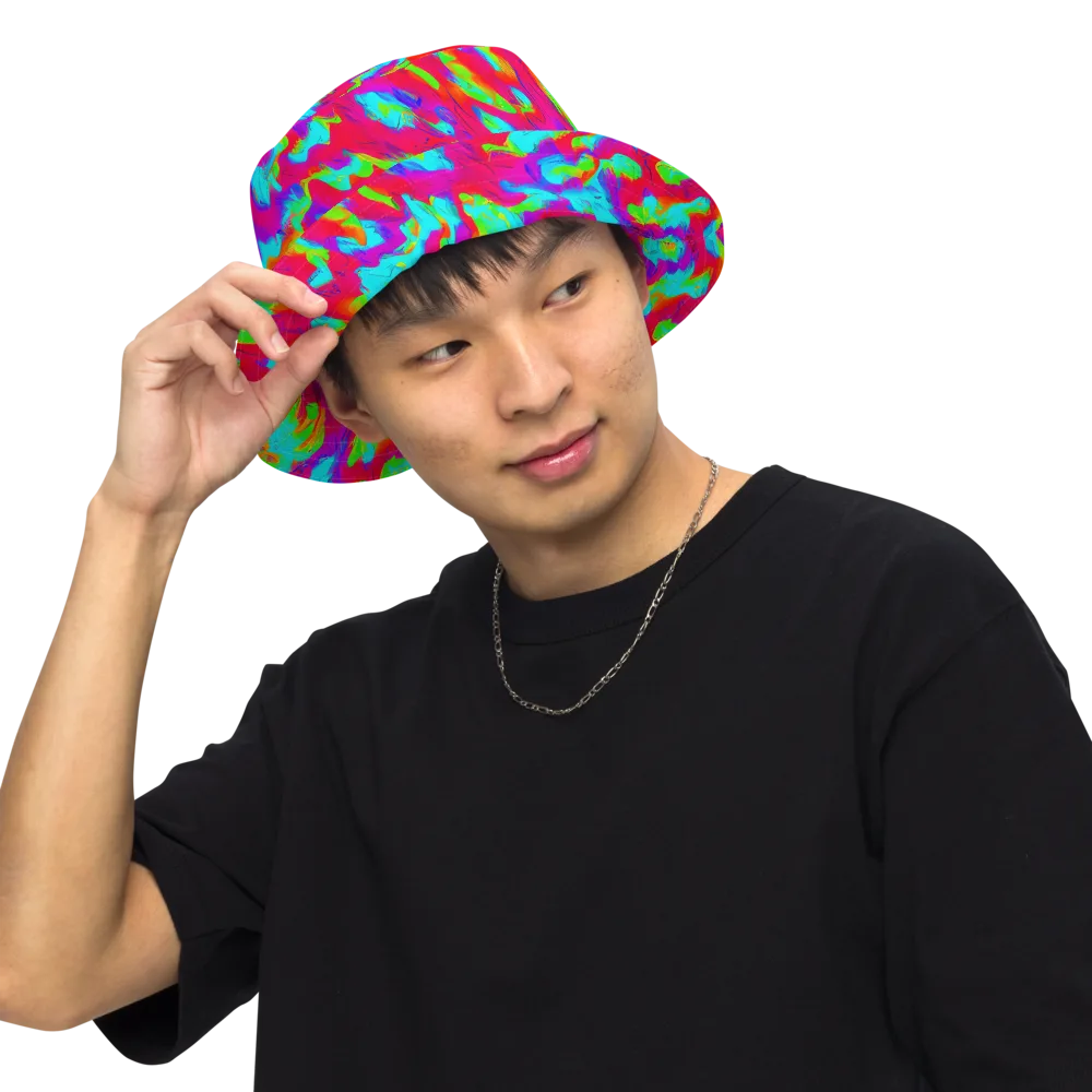 Fluorescent Cascade on Reversible Bucket Hat — Front Inside