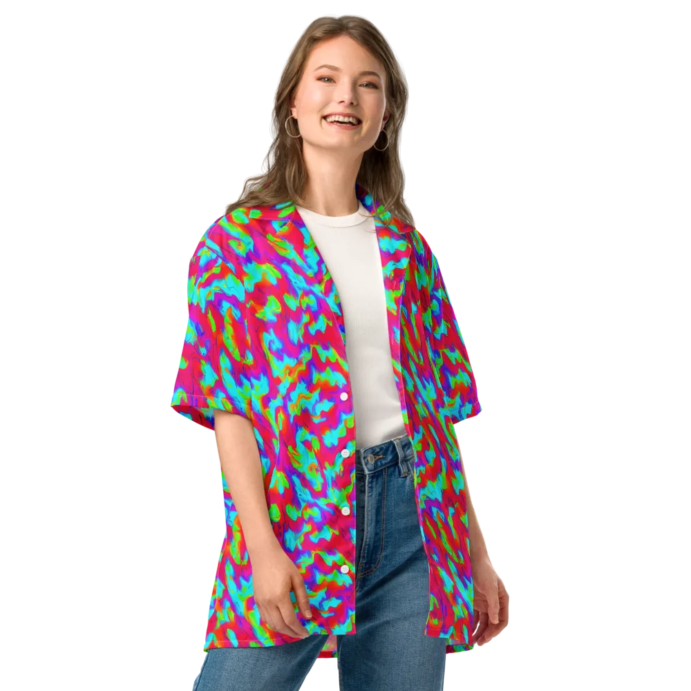 Fluorescent Cascade on Button Shirt — Front
