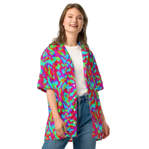 Fluorescent Cascade on a Button Shirt
