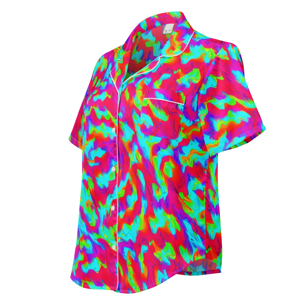 Fluorescent Cascade on Women's Short Sleeve Pajama Top — Left Front